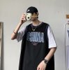 夏季篮球服运动套装男韩版潮流潮牌痞帅情侣假两件短袖短裤两件套(黑色（一套） 3XL)