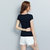 莉菲姿 2017夏季新款女装韩版修身显瘦烫钻印花半袖体恤短袖t恤女(黑色 XL)第2张高清大图