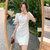 2021夏季新款法式优雅桃心领公主袖抽褶气质纯色连衣裙(白色 S)第3张高清大图