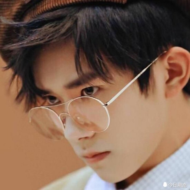 易烊千玺红秀同款平光镜细边大框金属蛤蟆镜男