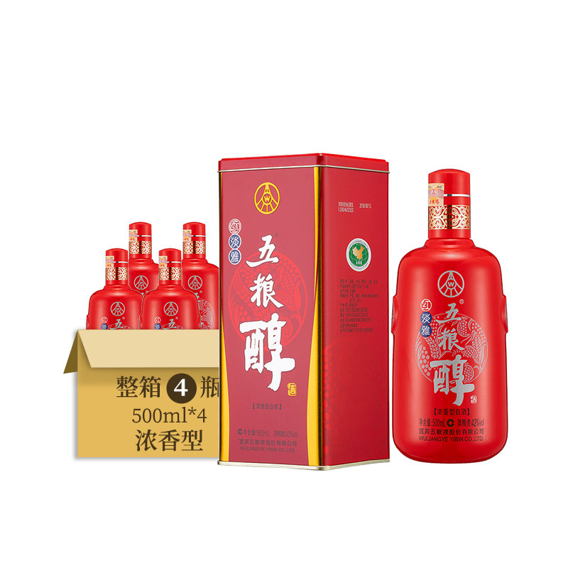 五粮液股份 五粮醇红淡雅 42度 500ml 浓香型白酒(一瓶)