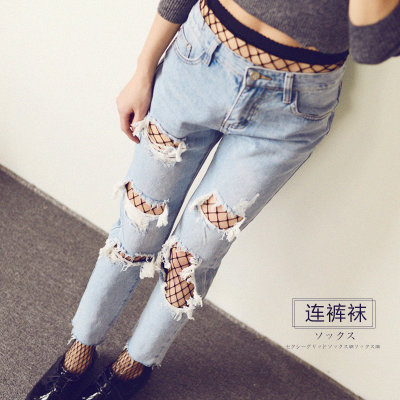 【韩国鱼网袜黑色渔网袜短袜长筒女士短丝袜夏