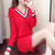 2018新款红色毛衣连衣裙中长款宽松套头v领韩版针织打底裙女(黑色 XL)第4张高清大图