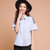 七格格2017夏装新款 时尚蓝白条纹撞色条纹拼接短袖衬衫 女X1046(蓝白条纹 S)第3张高清大图