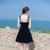 2018秋装新款韩版女装修身吊带长袖丝绒两件套连衣裙套装裙裙子(黑色)(L)第4张高清大图