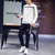 森雷司男士休闲装套装男青年帅气运动时尚套装韩版潮流两件套秋冬季卫衣(白色 XXXL)第3张高清大图