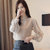 2021春季韩版雪纺衫灯笼袖蕾丝衫女装大码上衣(杏色（常规款） L)第3张高清大图