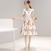 Mistletoe夏季新款女装短袖七分袖大码连衣裙打底A字裙潮(花色 XXXL)