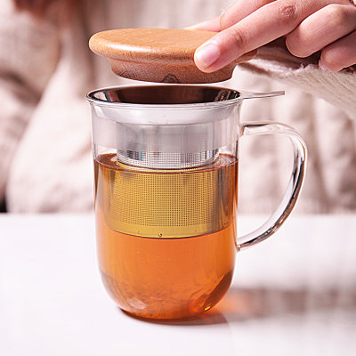 丹麦VIVA 极简单层平衡玻璃茶杯北欧简约带滤网泡茶杯500ml 真快乐厨空间