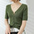 21夏季新款针织开衫女半袖韩版外搭毛衣短款五分袖薄外套修身显瘦(军绿色 S)第3张高清大图