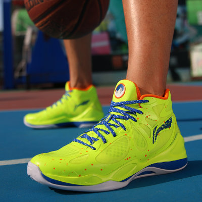 李宁篮球鞋高帮官方2016夏季新款音速4男鞋减震运动鞋ABPL011(荧光亮绿/晶蓝色 41)
