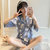 韩版学生睡衣女夏季短袖纯棉甜美可爱日系和服宽松家居服套装清新(蓝色 M)第2张高清大图
