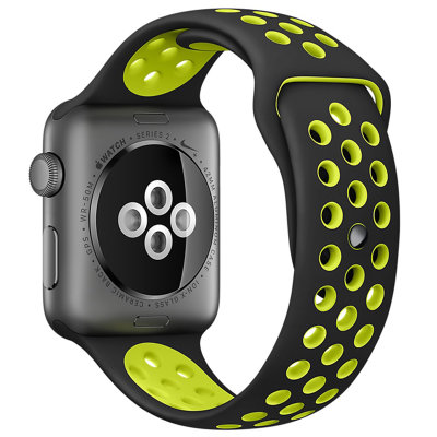Apple Watch Sport Series 2智能手表 （42毫米深空灰色铝金属表壳搭配黑配荧光黄色 Nike 运动表带 MP0A2CH/A）