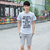 艾酷狼 夏季薄款韩版短袖大码运动T恤男学生宽松T恤运动套装 青少年短袖套装(灰色 XL)第2张高清大图