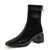 SUNTEK靴子女短靴2021年新款棉鞋子冬加绒方头粗跟白色漆皮瘦瘦靴马丁靴(39 黑色单里)第5张高清大图