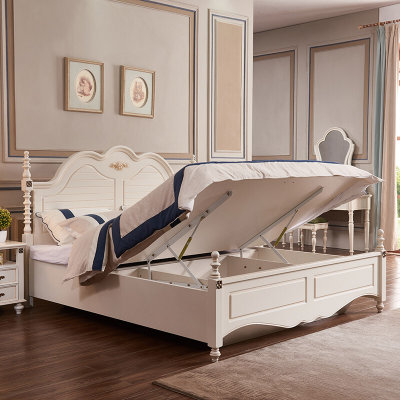 A家 美式床 单人双人床美式简约卧室家具1.5米1.8米主卧实木脚架子框架高箱储物床婚床公主床(单床 1.5*2米框架床)