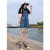 牛仔背带裙女夏新款韩版时尚洋气减龄套装小个子连衣裙(蓝色 M)第3张高清大图