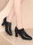 真皮女士皮鞋粗跟2022年春季新款软皮黑色深口单鞋时尚尖头高跟鞋(38 黑色/5350中跟(跟高6cm))第5张高清大图