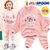 JELISPOON吉哩熊冬季新款男童女童两件套可爱小熊加绒卫衣套装(150 淡粉色)第2张高清大图