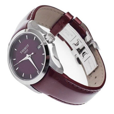 天梭/Tissot 瑞士手表 库图系列皮带石英女表T035.210.16.371.00(银壳红面红带)