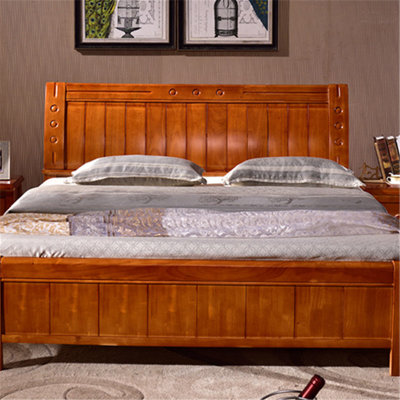 亿景鸿基 中式现代家具实木床单人床双人床  不含床头柜橡木床 YSMC062(海棠色 1200)