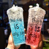 网红杯子创意个性潮流碎冰杯女学生夏天冰杯可爱清新塑料吸管水杯(隐藏式吸管小号450ML--紫色)
