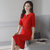 盘若ZMQH9906 新款女士中长款修身显瘦连衣裙(红色 XXL)第5张高清大图