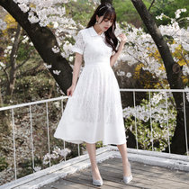 Mistletoe2017夏季新款女装修身蕾丝镂空衬衫韩版连衣裙F6674(白色 XL)