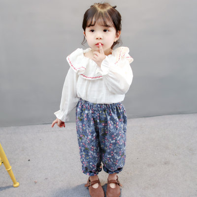 【春夏女童一字肩上衣棉麻娃娃衫小女孩长袖荷