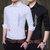 洲玛仕 2018新款休闲男式衬衫 个性字母韩版修身型衬衣(18017黑色 XXL)第4张高清大图