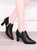 今年流行的高跟鞋粗跟不累脚工作鞋子2022年春季新款女鞋黑色皮鞋(34 黑色/9617（跟高6.6cm）)第9张高清大图