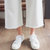 Mistletoe2017春季新款宽松毛边女式牛仔裤韩版高腰阔腿九分裤纯色女裤(白色 27)第5张高清大图