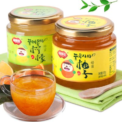 福事多 蜂蜜柚子柠檬茶500g/瓶冲泡水果茶酱(黄色 柚子茶500g+柠檬茶500g)