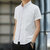 2021夏季男士韩版修身牛津纺短袖衬衫 新款男士青年休闲纯色衬衣(M 藏青色)第4张高清大图