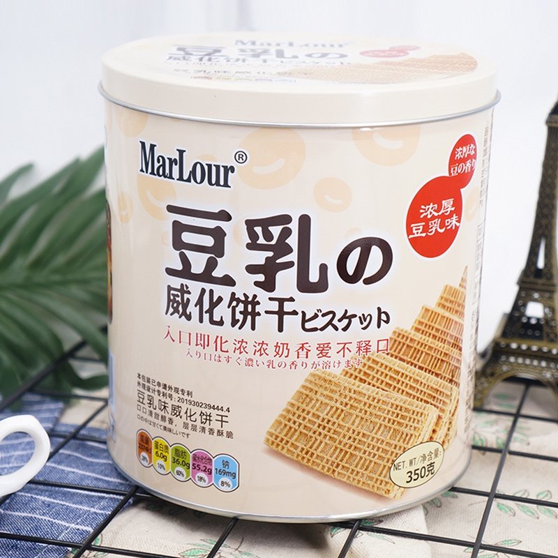 豆乳威化万宝路饼干350g12罐豆腐乳桶装日本风味marlour零食豆奶味