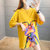 短袖T恤女2022夏季宽松中长款印花女装大码韩版半袖上衣打底衫(黄色 XL)第4张高清大图