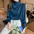 菲丽祺2021春季新款缎面衬衫女泡泡袖女装雪纺衫上衣气质女神范洋气衬衣(蓝色 XL)第6张高清大图