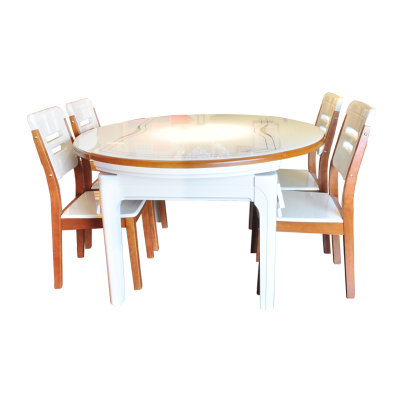 恒信家居 餐桌 折叠可伸缩实木脚钢化玻璃桌面餐桌椅组合饭桌小户型简约家具 HXQFL餐桌椅(一桌四椅)