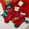 圣诞袜子女中筒袜秋冬季红色本命年袜子情侣学生圣诞节礼物长筒袜礼物(圣诞老人款-【5双装】35-42码)