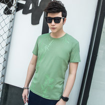 夏装打底衫男短袖t恤韩版修身圆领薄植物个性上衣服男装体恤衫潮(2121军绿色 XXXL)