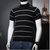 春夏季短袖T恤男半高领韩版修身条纹体恤打底针织衫紧身半袖潮流(黑色 XL)第2张高清大图