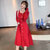 MISS LISA名媛气质红色打底裙子法式大摆修身针织长袖连衣裙C358(红色 XL)第3张高清大图