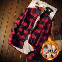 冬季男士保暖衬衫男加绒加厚长袖韩版修身青年格子衬衣男装衣服潮ZW007(红色 XXXL)
