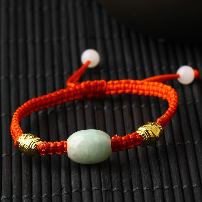 金世玉 翡翠手链 可调节编绳翡翠路路通女 款 儿童手链 手饰玉石手串