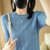 新款提花短袖针织衫女士圆领套头半袖毛衣短款宽松T恤衫打底上衣(蓝色 L)第4张高清大图