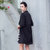 名师路雪纺衫女七分袖2017秋季新款通勒简约纯色西装领开衫外套(黑色 XL)第3张高清大图