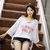 夏季新款韩版女装休闲百搭中长款宽松V领短袖蝙蝠衫T恤女(深蓝色 XL)第4张高清大图