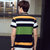 卡郎琪 男士新款夏装短袖POLO衫 男时尚大码修身青年商务休闲个性条纹拼接翻领polo衫(KLQDQC1648-1绿色 3XL)第3张高清大图