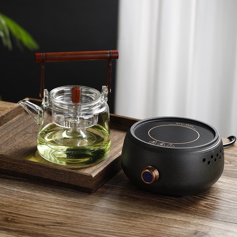 日式电陶炉煮茶壶蒸煮两用煮茶器玻璃茶具家用全玻璃小型烧水茶炉1000