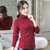 Mistletoe新款女装毛衫韩版女式毛衣纯色针织衫套头高领打底衫(枚红色 均码)第4张高清大图